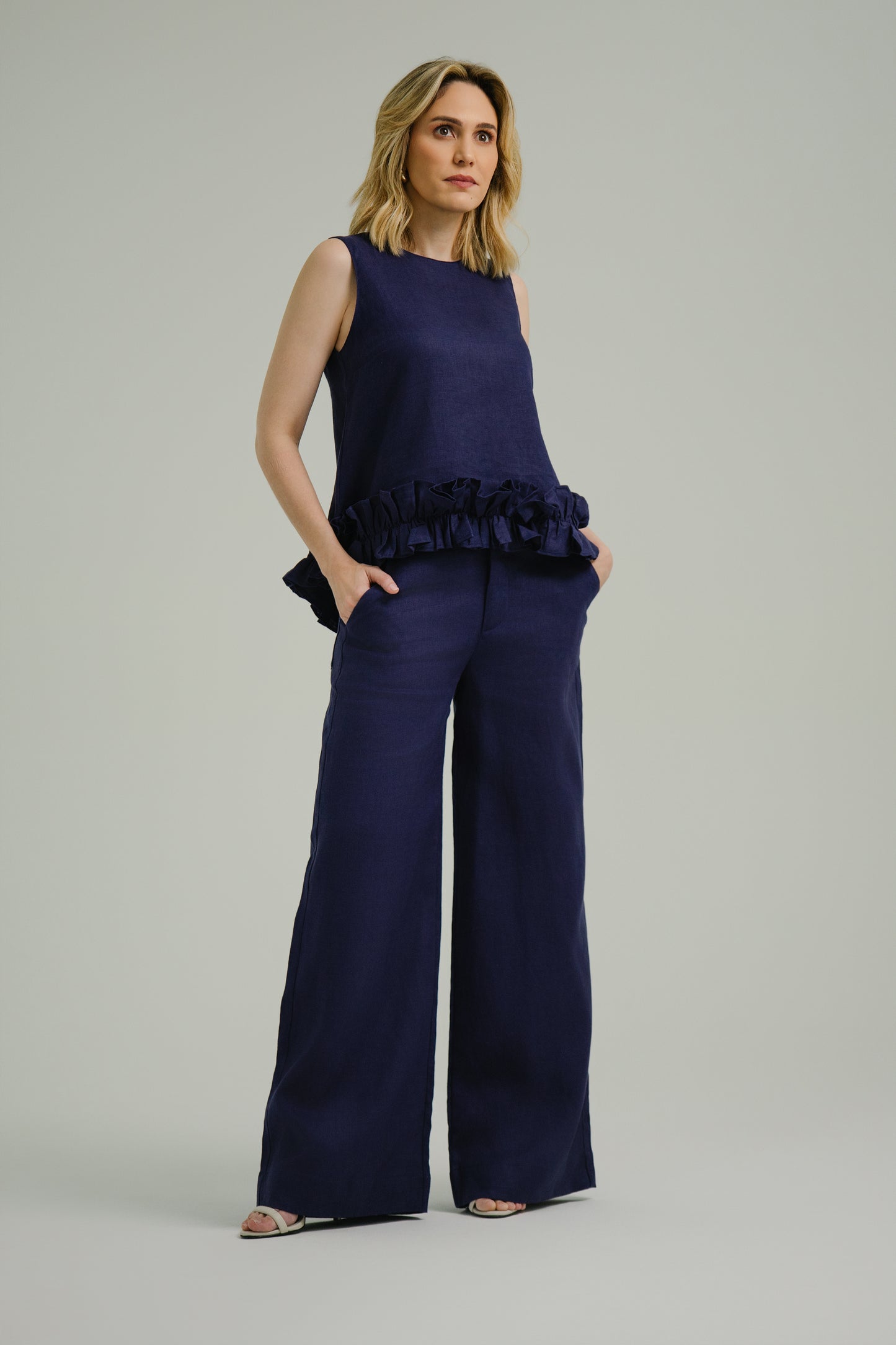 Pantalona Fabíola Linho Azul Marinho