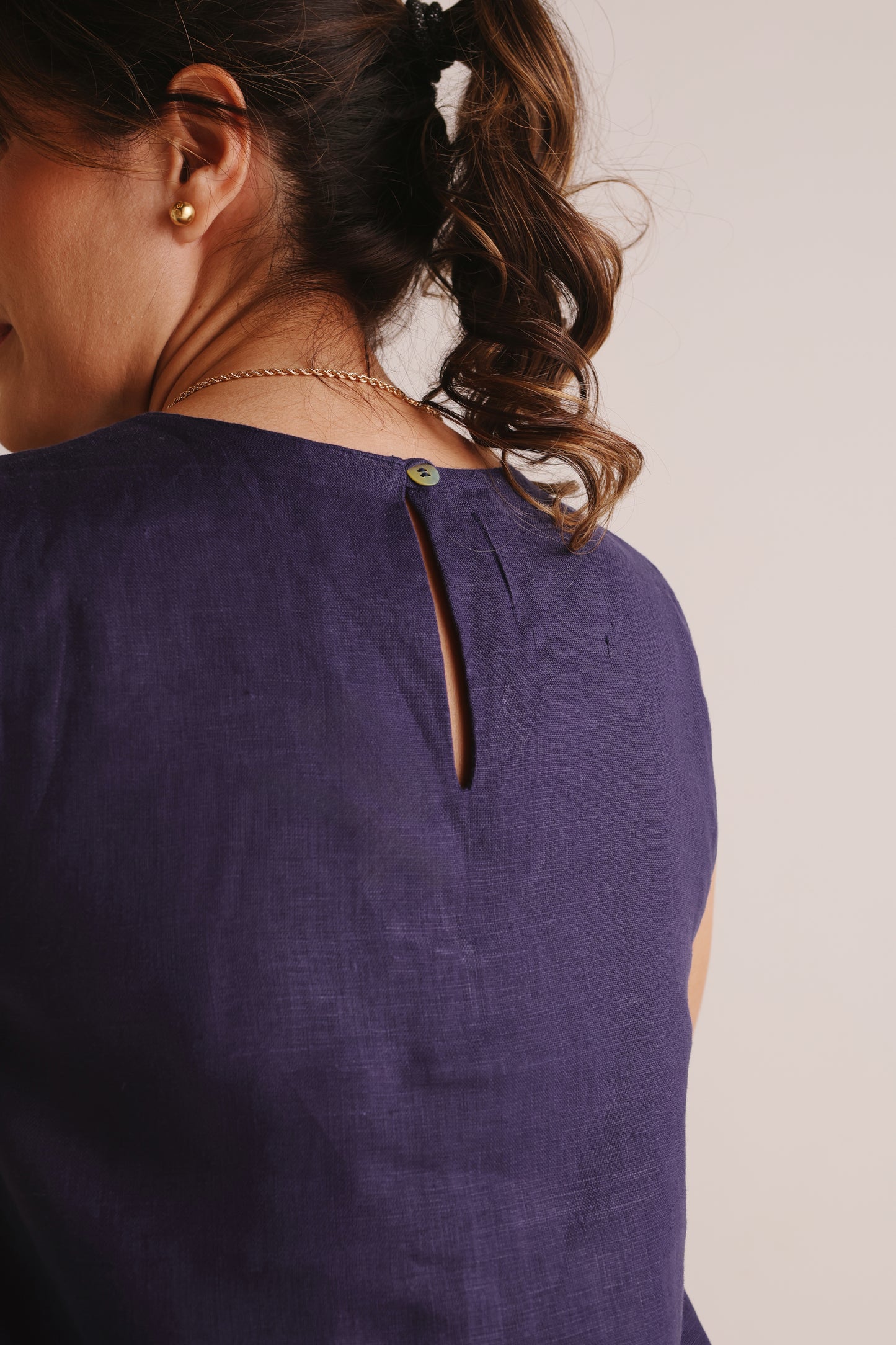 Blusa Laura Linho Azul Marinho