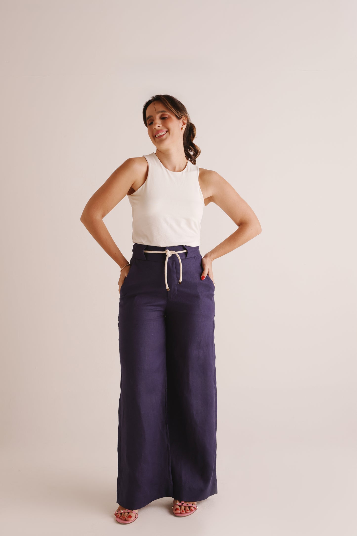 Pantalona Fabíola Linho Azul Marinho