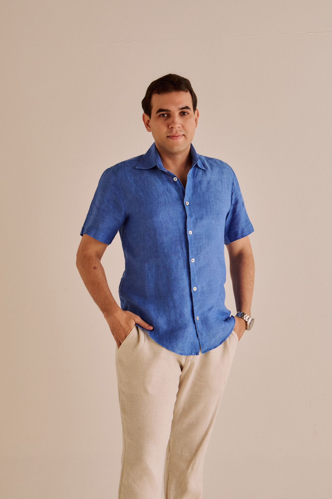 Camisa Masculina Manga Curta Azul Médio