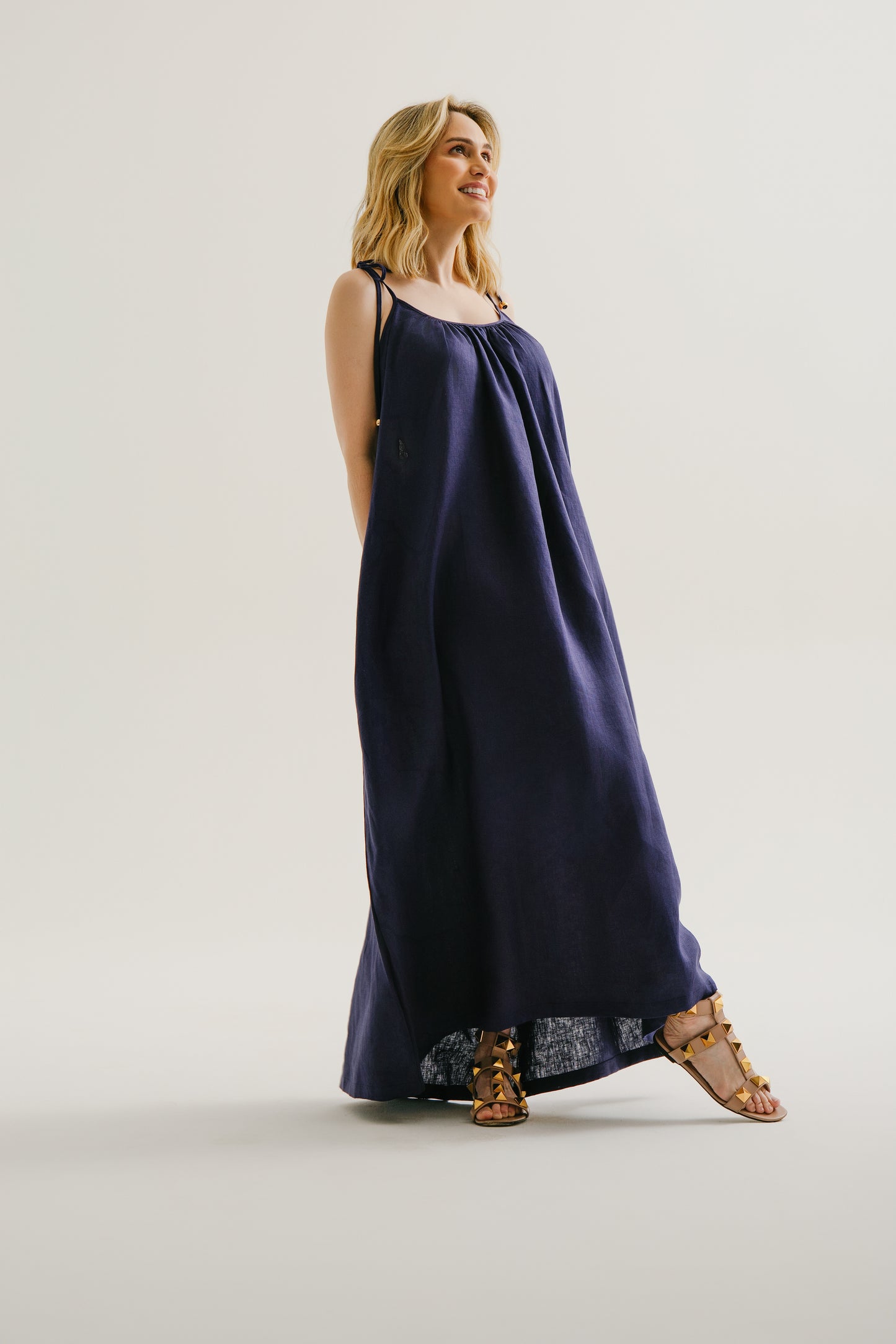 Vestido Longo Linho Azul Marinho