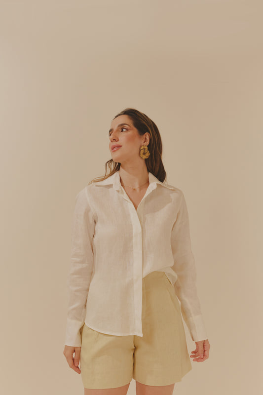 Camisa Anna Off White Manga Longa
