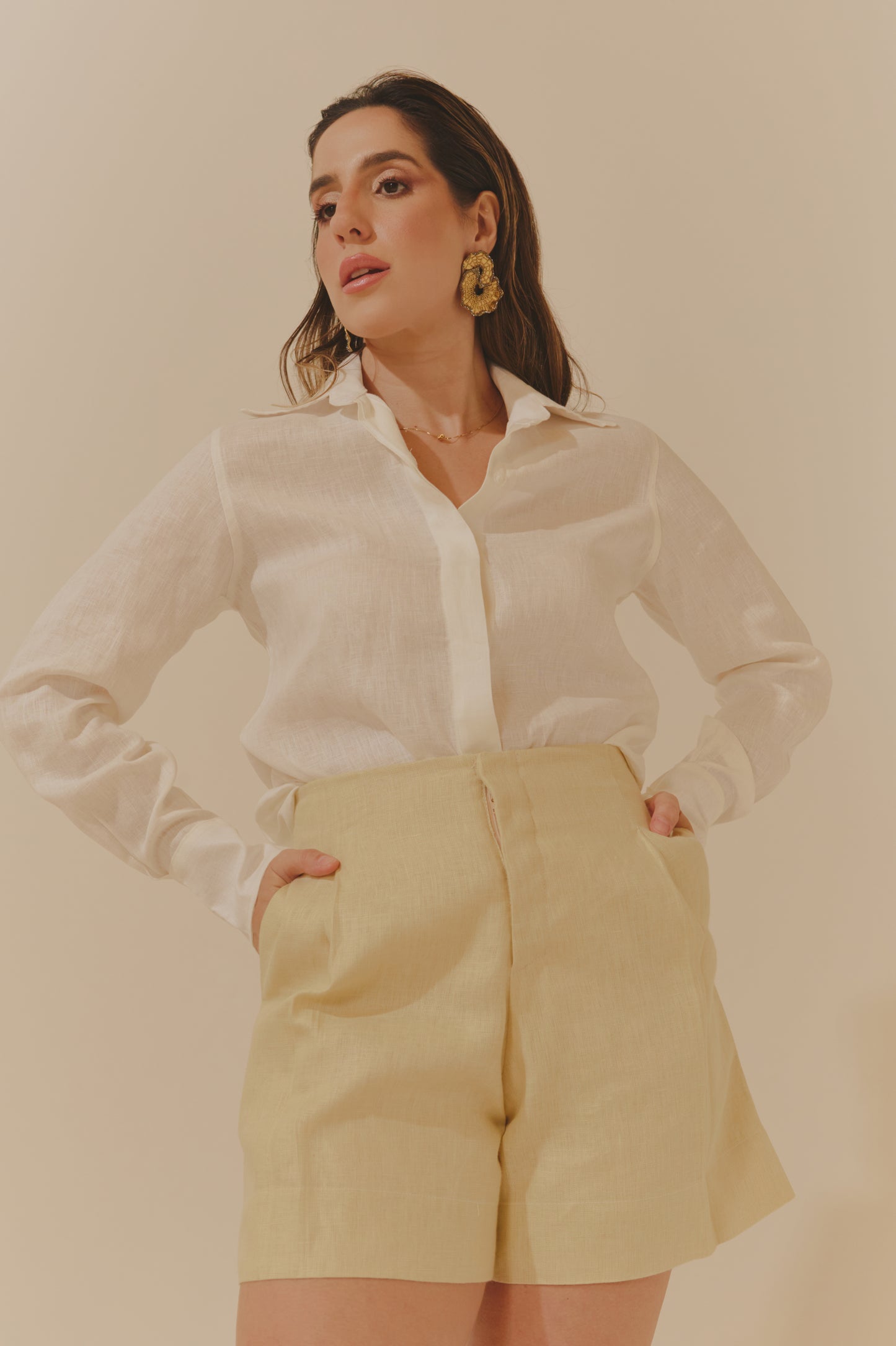 Camisa Anna Off White Manga Longa