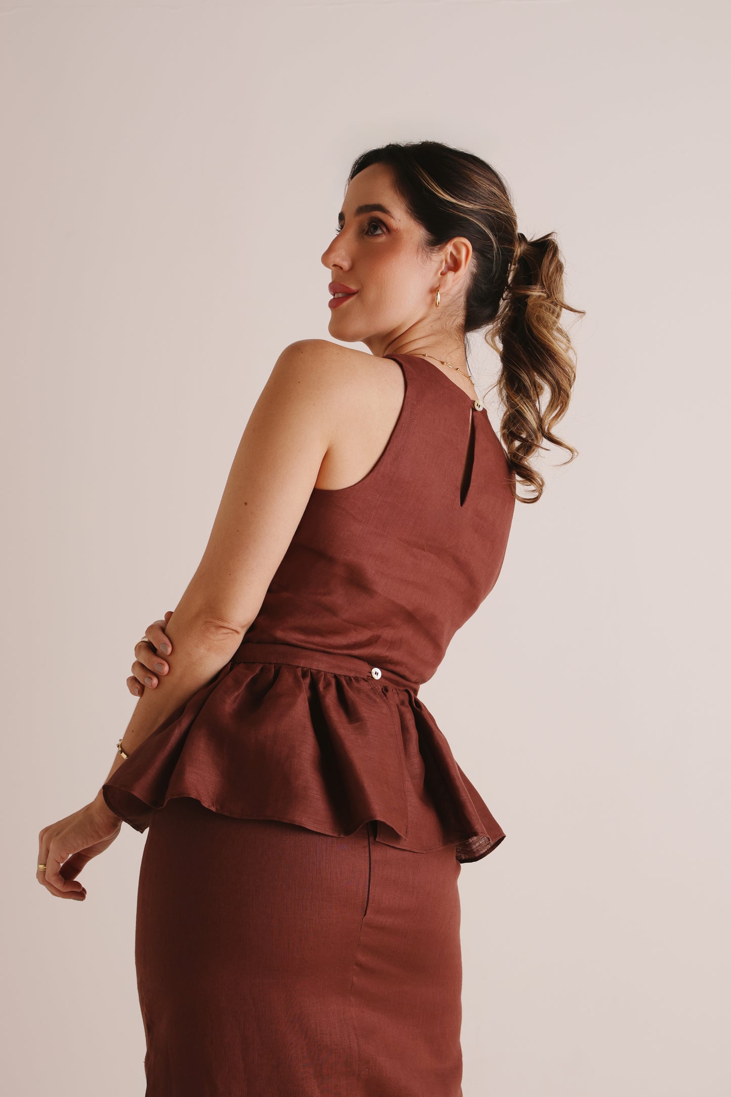 Blusa Fabi Linho Chocolate