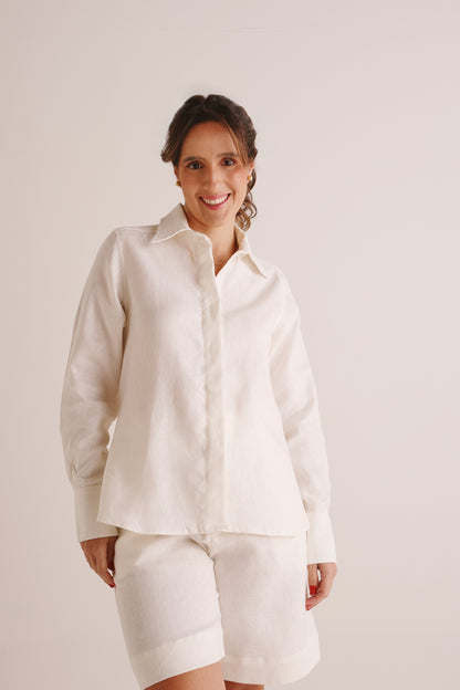 Camisa Anna Manga Longa Linho Off White