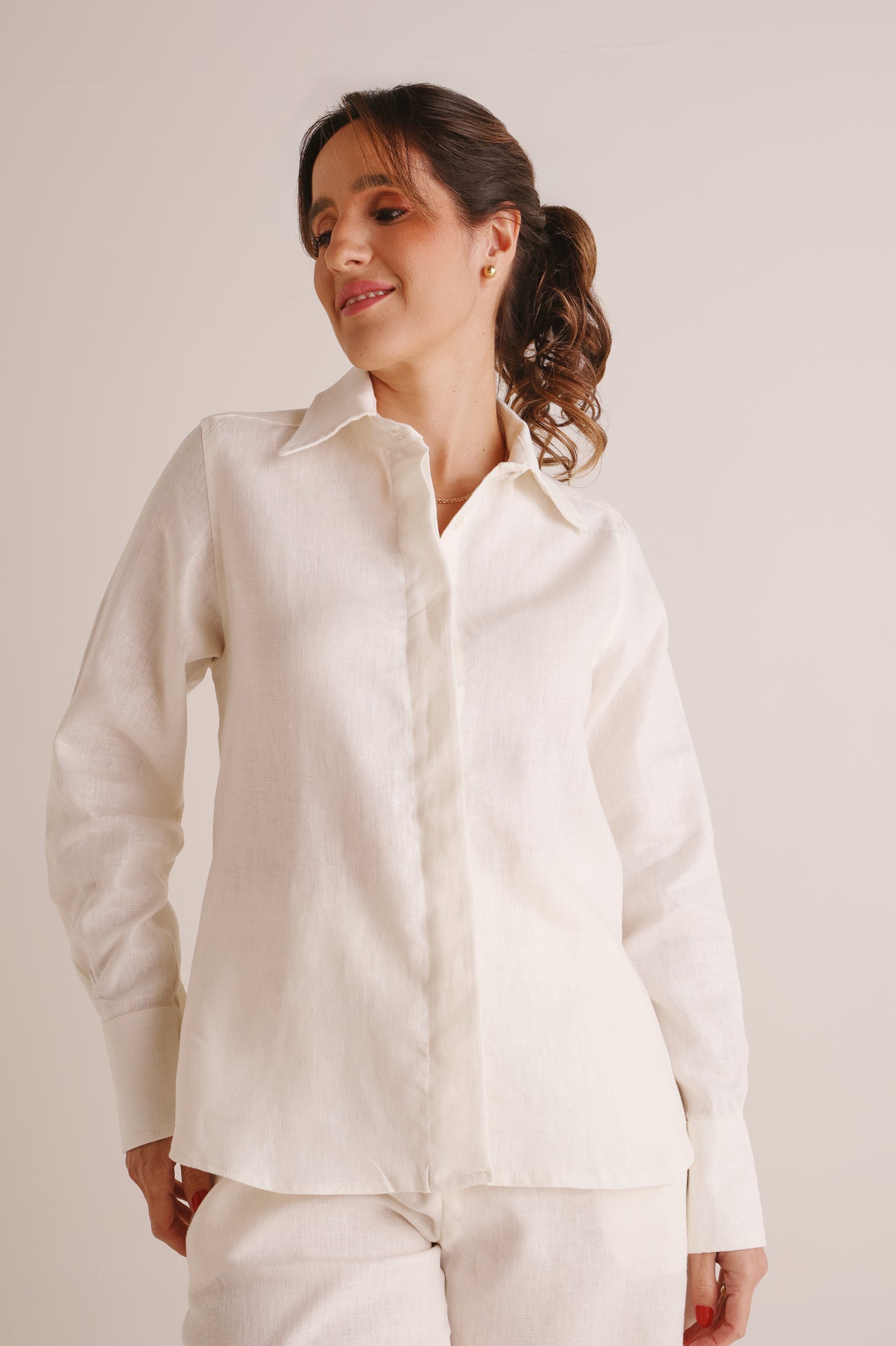 Camisa Anna Manga Longa Linho Off White