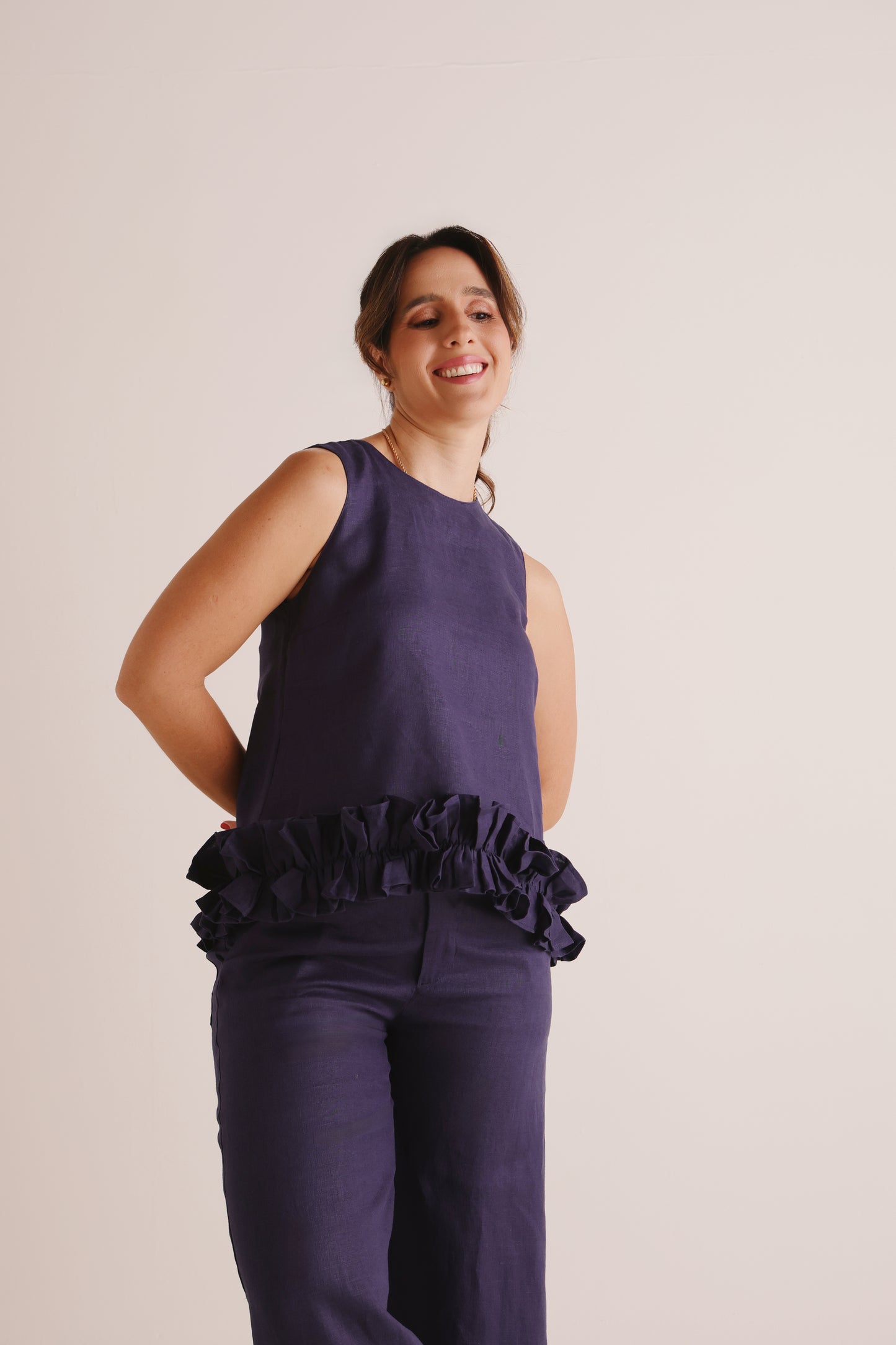 Blusa Laura Linho Azul Marinho