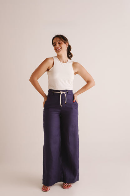 Pantalona Fabíola Linho Azul Marinho