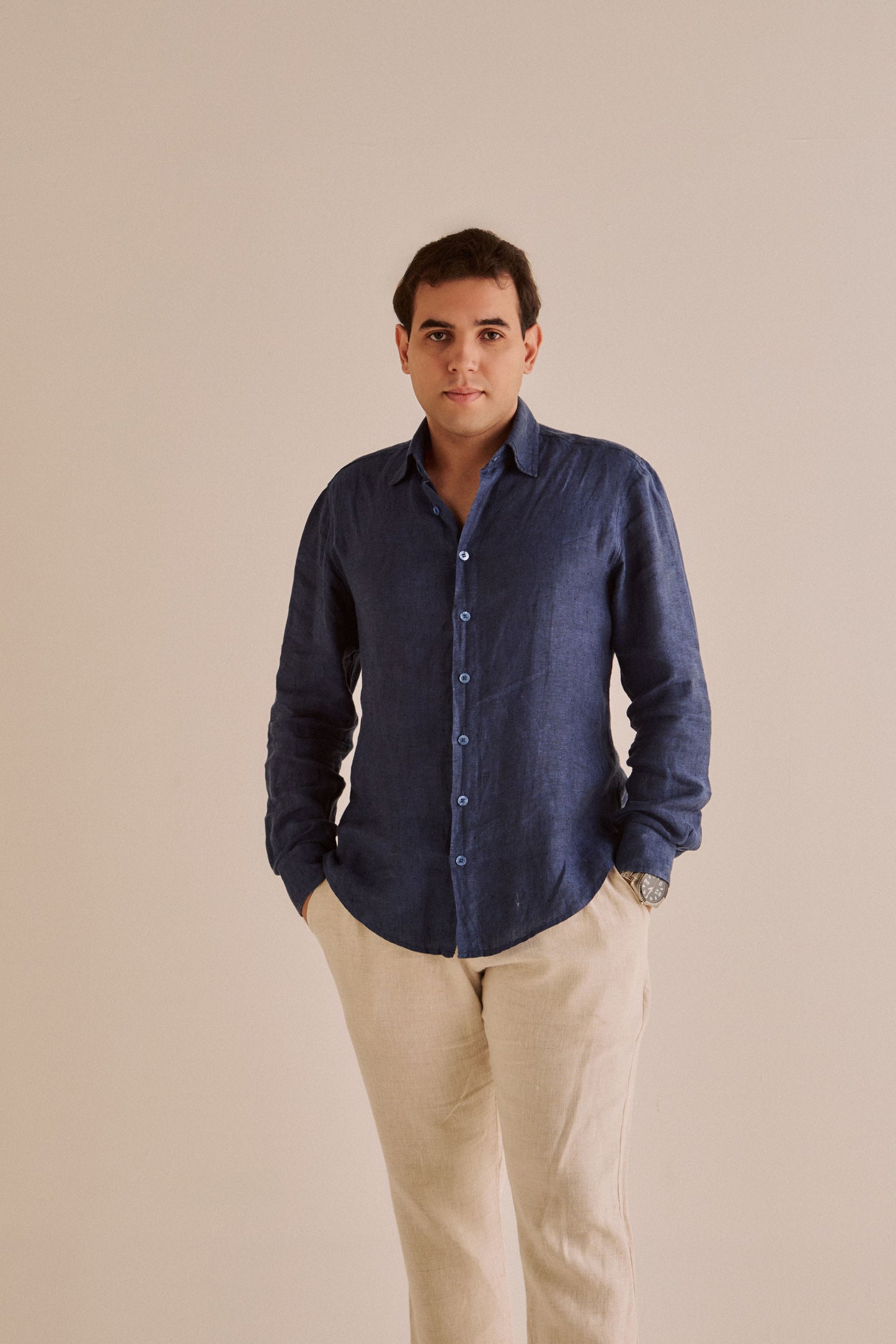 Camisa Masculina Manga Longa Azul Marinho