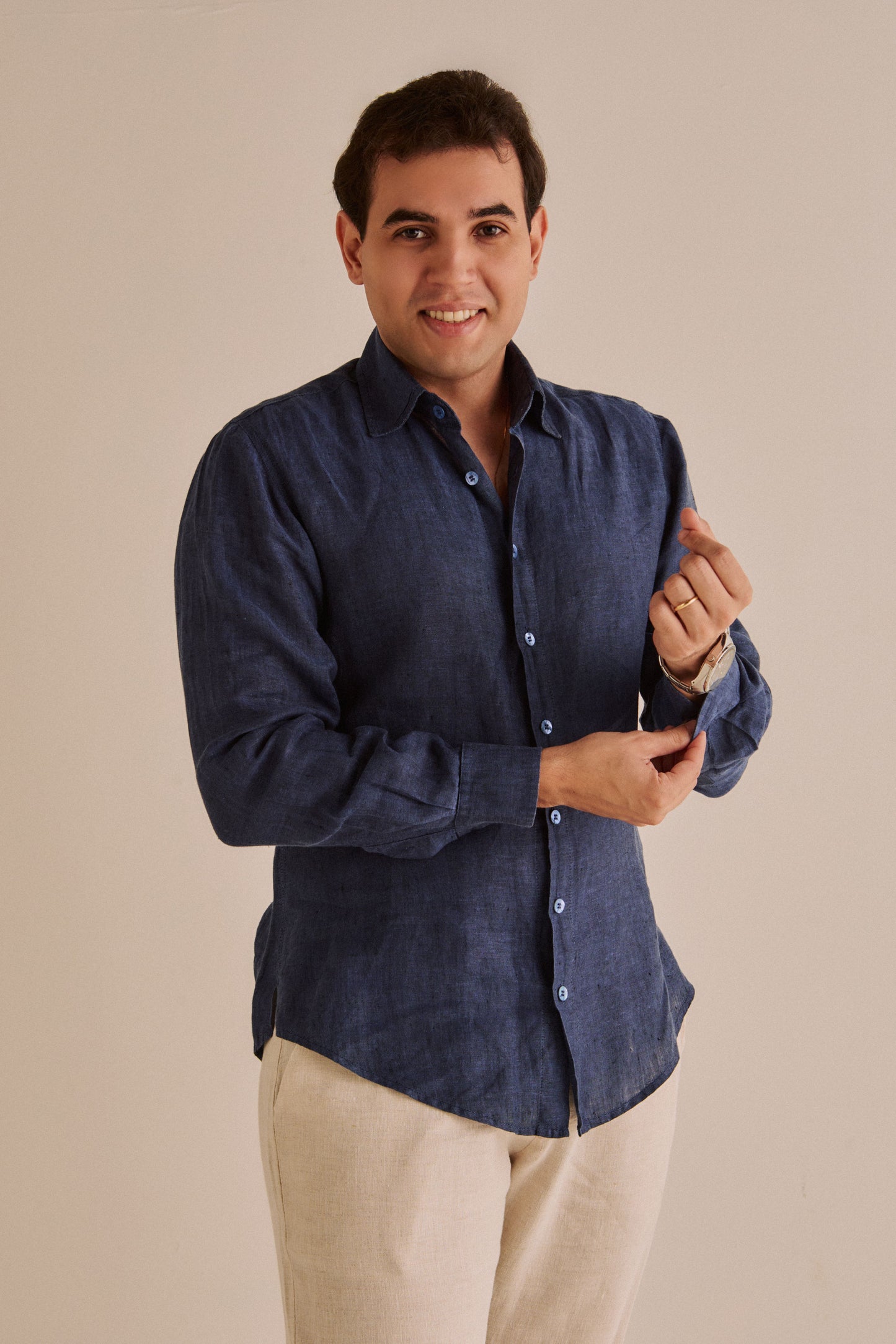 Camisa Masculina Manga Longa Azul Marinho