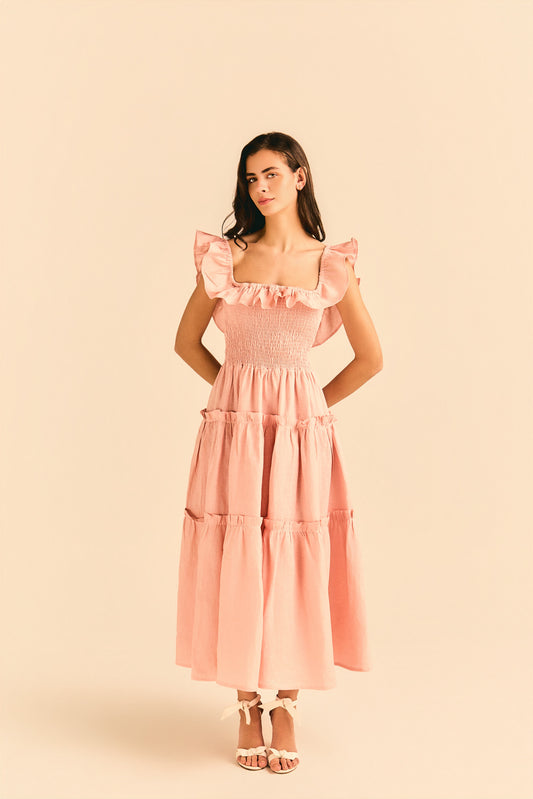 Vestido Dominique Linho Rosê