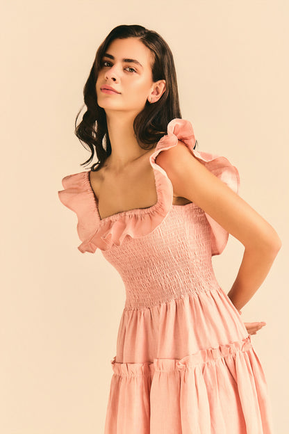 Vestido Dominique Linho Rosê