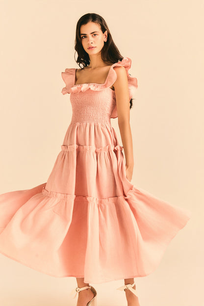 Vestido Dominique Linho Rosê