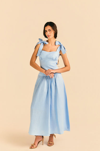 Vestido Luana Linho Azul Capri