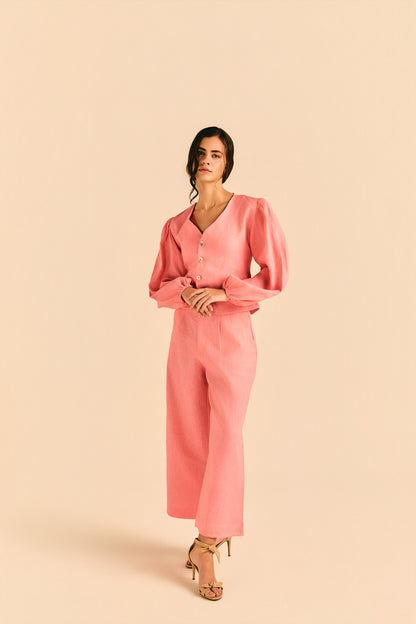 Calça Pantacourt Catarina Linho Rosa Chiclete