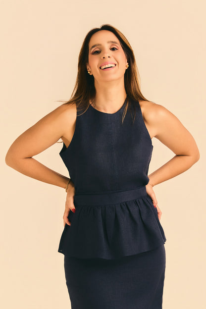 Blusa Fabi  Linho Marinho