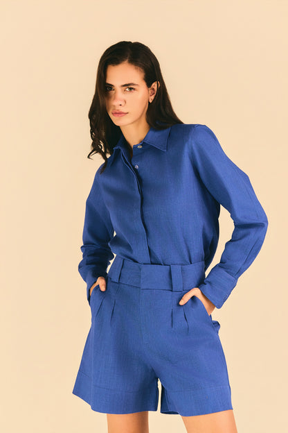 Bermuda New Florence Linho Azul Bic