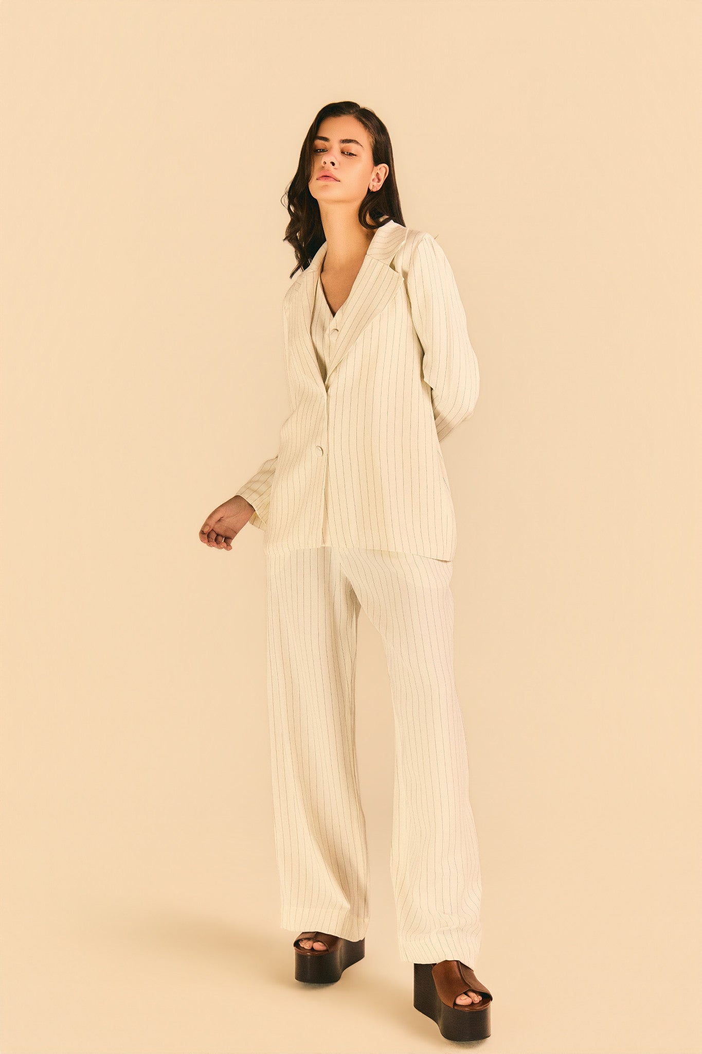 Blazer Camila Manga Longa Crepe Risca de Giz