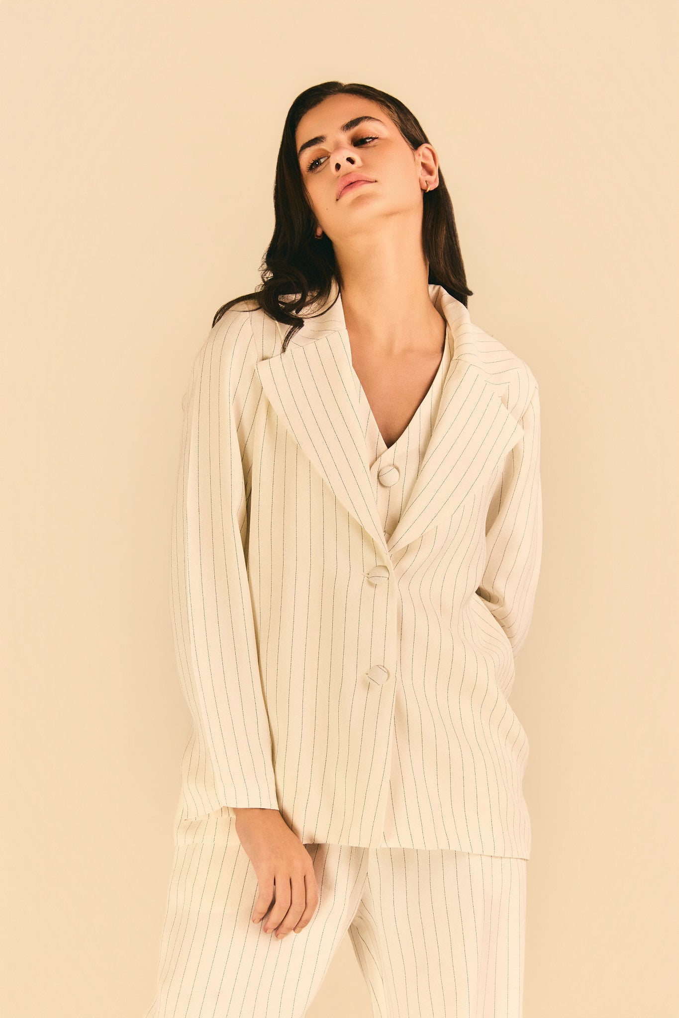 Blazer Camila Manga Longa Crepe Risca de Giz