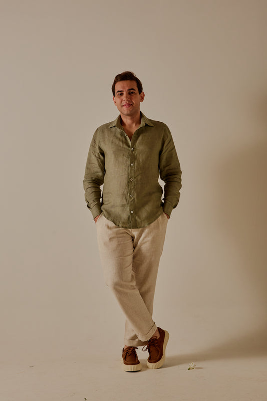 Camisa Masculina Manga Longa Verde Escuro