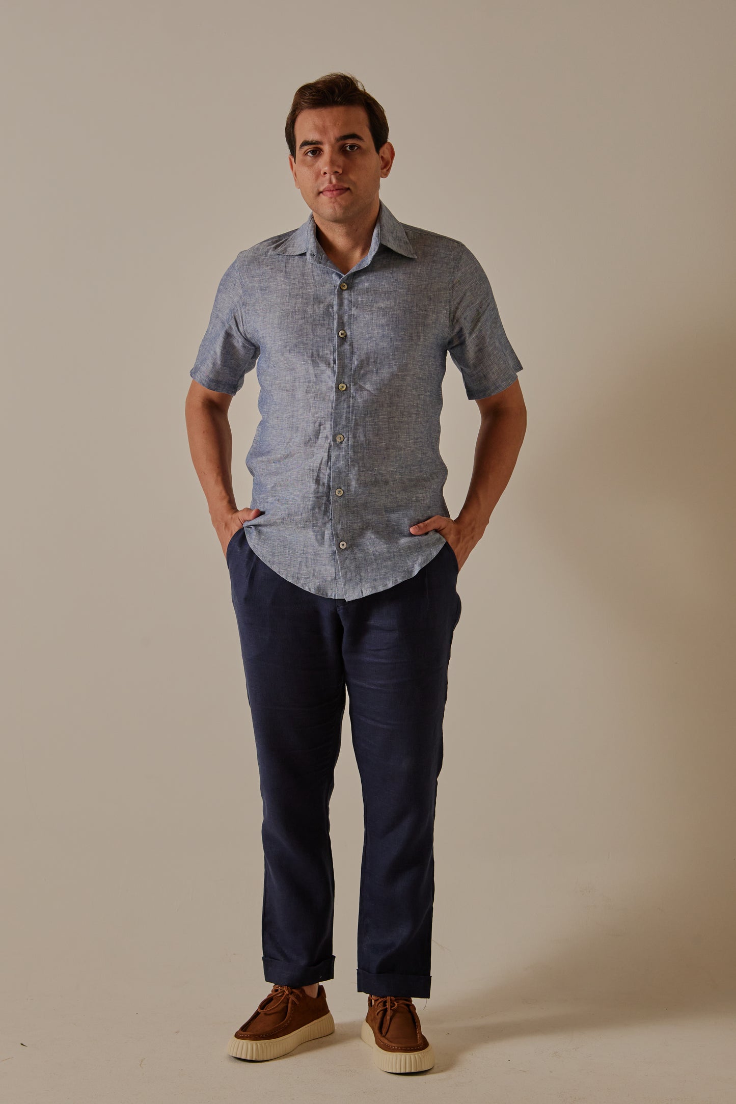 Camisa Masculina Manga Curta Azul