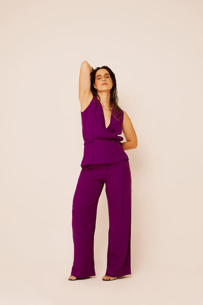 Calça Pantalona Elizabeth – Crepe Roxo Ameixa