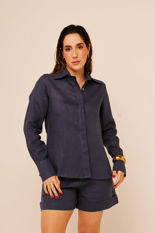 Camisa Anna Manga Longa Azul Marinho