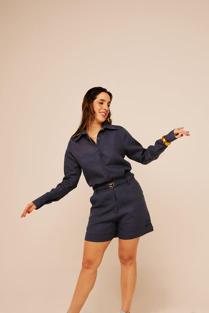 Short Gio - Linho Azul Marinho