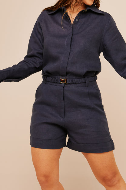 Short Gio - Linho Azul Marinho