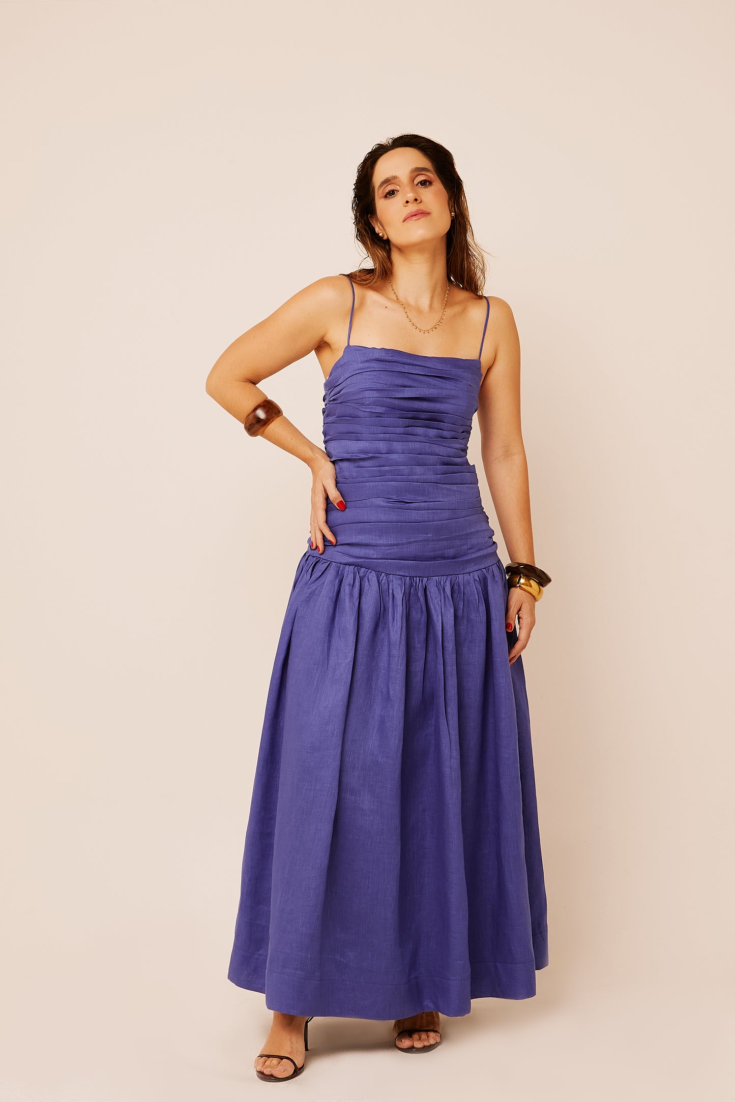 Vestido Debora - Linho Azul Carbono