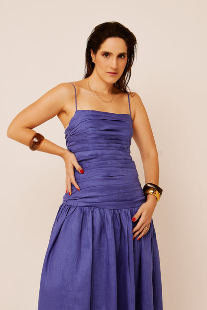 Vestido Debora - Linho Azul Carbono