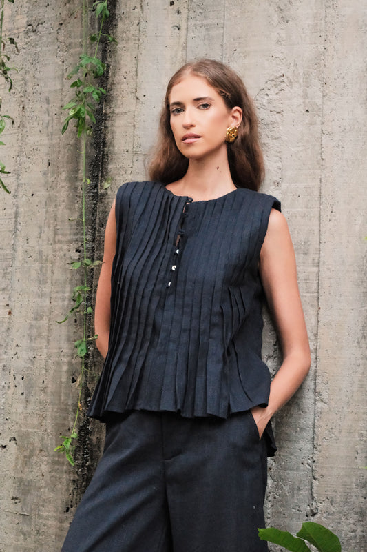 Blusa Sara Linho Azul Noite