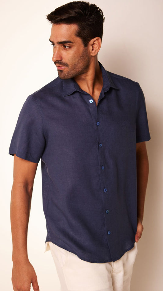 Camisa Masculina Manga Curta Azul Marinho