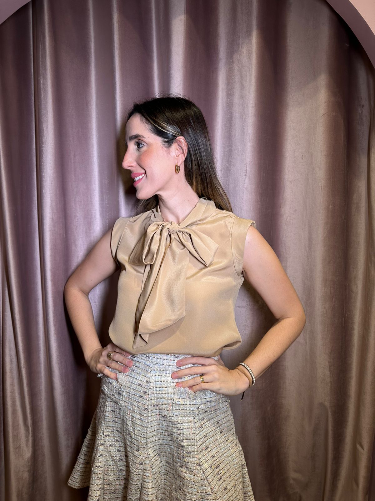 Blusa Lívia Seda Bege