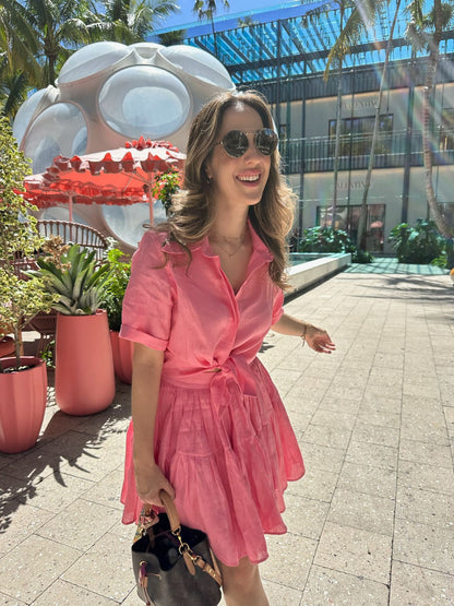 Camisa Anna Manga Curta- Linho Rose Macaron