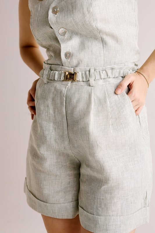 Short Gio Linho Listra Verde