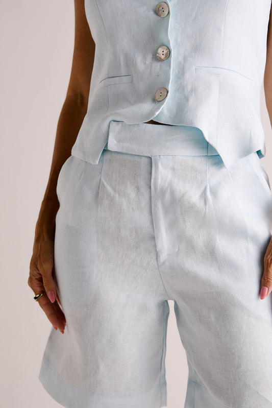 Bermuda New Florence Linho Azul Claro