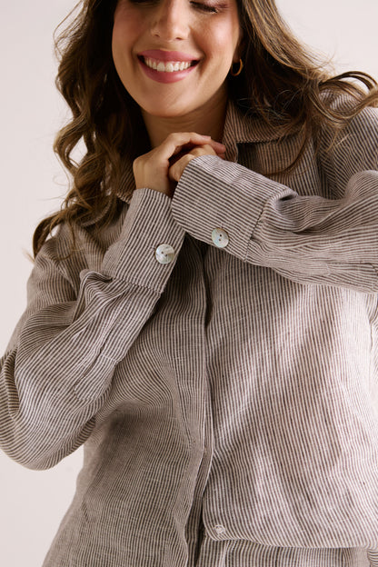 Camisa Anna Manga Longa Listra Marrom