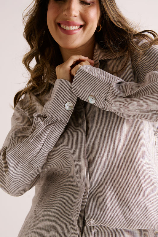 Camisa Anna Manga Longa Listra Marrom