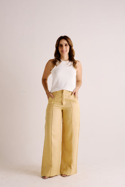 Calça New Júlia Linho Amarelo Manteiga