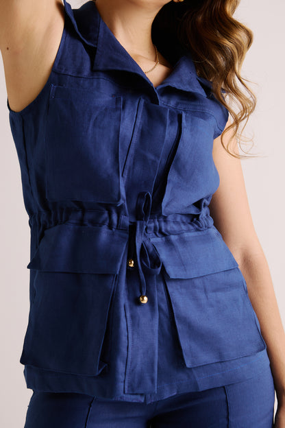 Parka Fernanda Linho Azul Carbono
