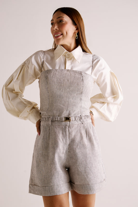 Blusa Sophie Linho Listra Marrom