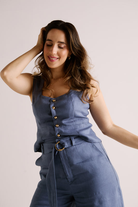 Colete Serena Linho Azul Jeans