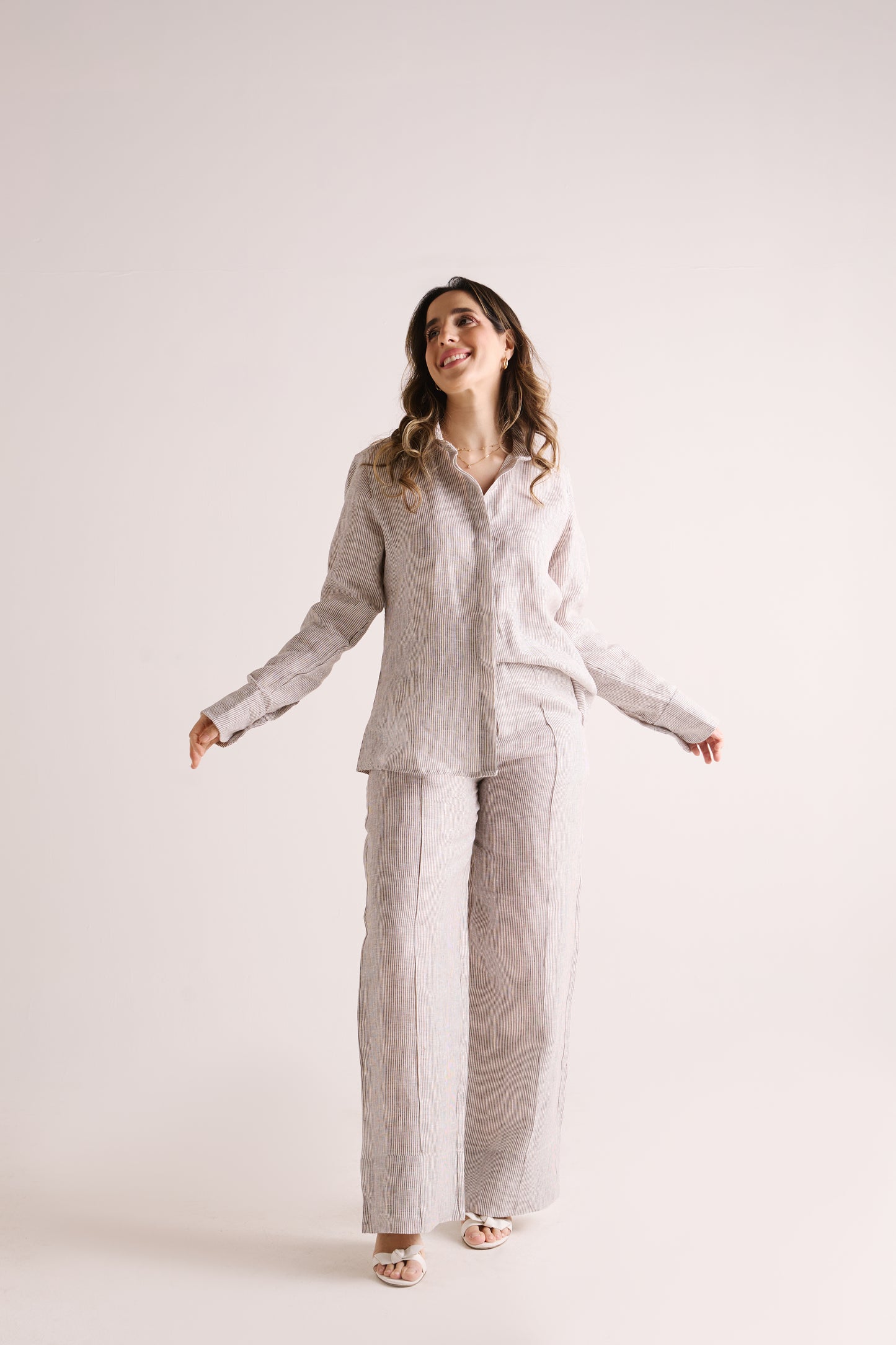 Calça New Júlia Linho Listra Marrom