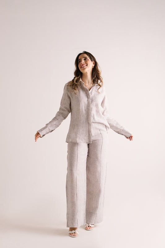 Calça New Júlia Linho Listra Marrom
