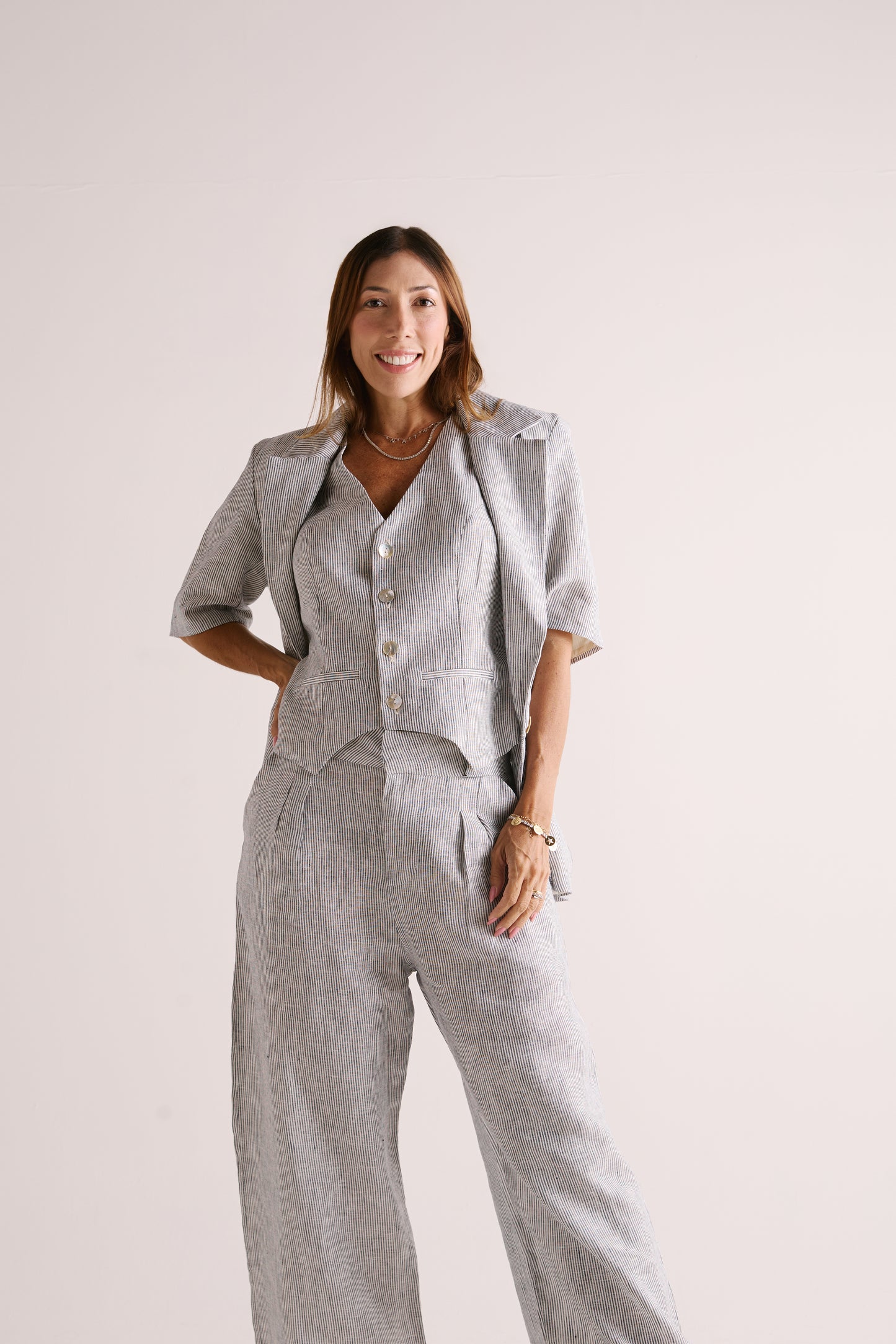 Blazer New Natália Listra Azul Marinho