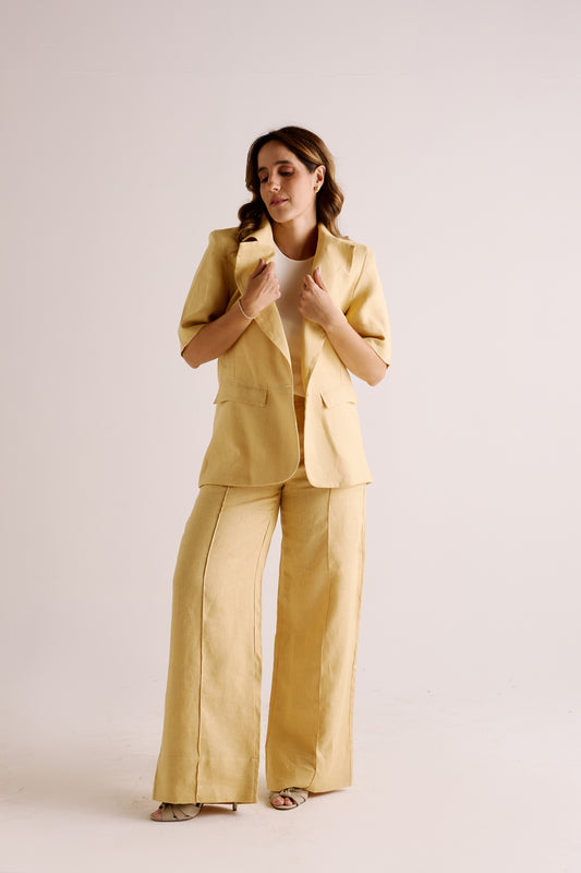 Calça New Júlia Linho Amarelo Manteiga